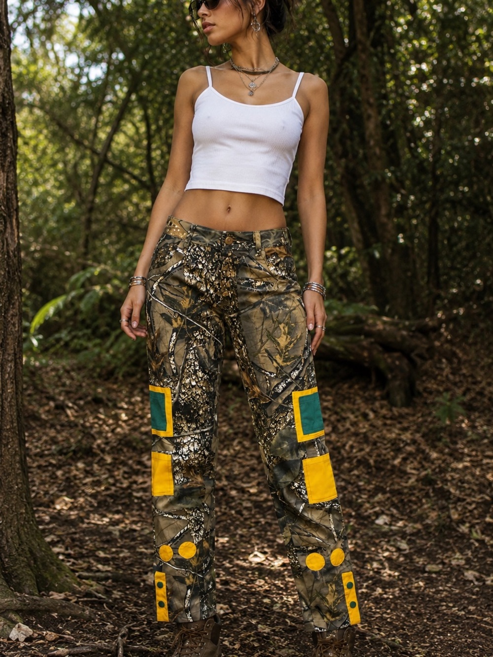 Creative Junkiez Camo Cargo Pants XS Y2K Gorpcore Upcycled Streetwear NWT - Picture 6 of 6